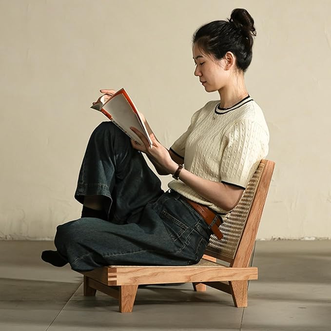 ELEFOCUS Floor Chair with Back Support Timber Floor Gaming Chair Armless Tatami Chair Meditation Reading Floor Seat(/Black)