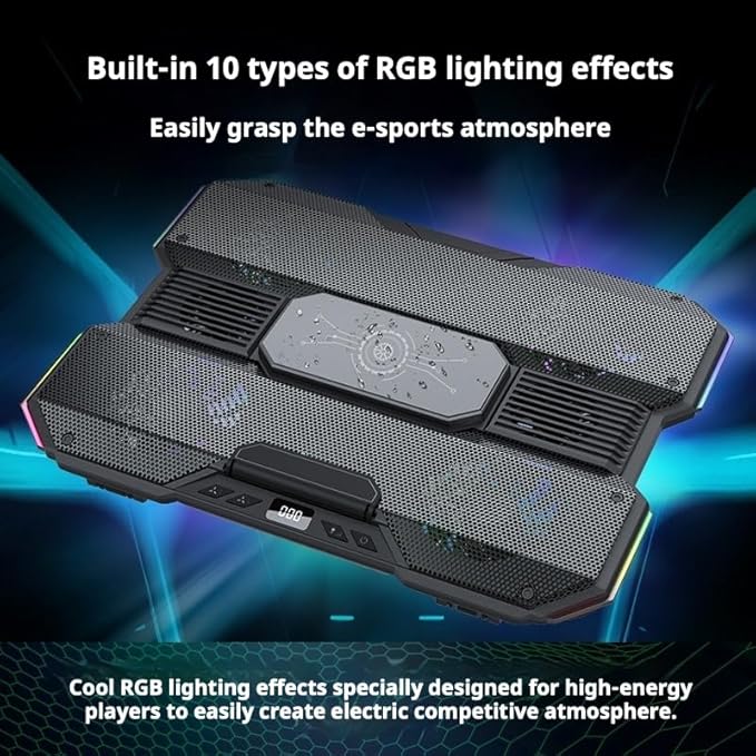 Gaming Laptop Cooling Pad with 10-Color RGB &amp 5-Speed Dual Cooling - Semiconductor &amp Fan Cooling System 7-Height Adjustable Stand for up to 21 Laptops