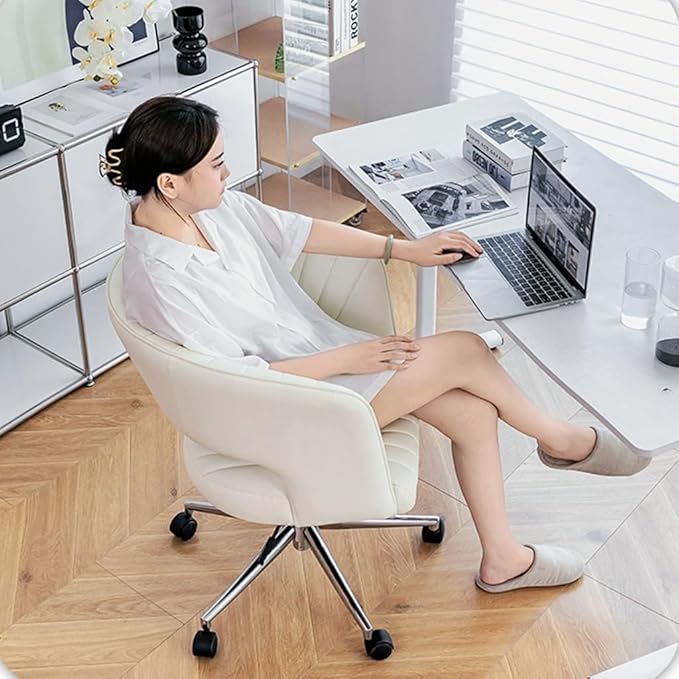 YCKEGEW Recliner Chair Home Office Desk Chairs Game Computer Chair Hollow Backrest Work Chair with WheelsLift Swivel Seat Chair Bedroom Chair(White)