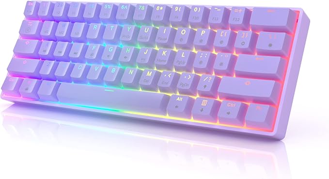 HK GAMING GK61 Mechanical Gaming Keyboard - 61 Keys Multi Color RGB Illuminated LED Backlit Wired Programmable for PC/Mac Gamer (Gateron Optical Blue Lavender)