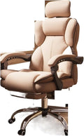 Computer Chair Household Office Chair Gaming Backrest Stool Scroll Wheel Pedal Headrest Latex Leather Rotatable Lifting Chair (Color : Khaki Footrest B)