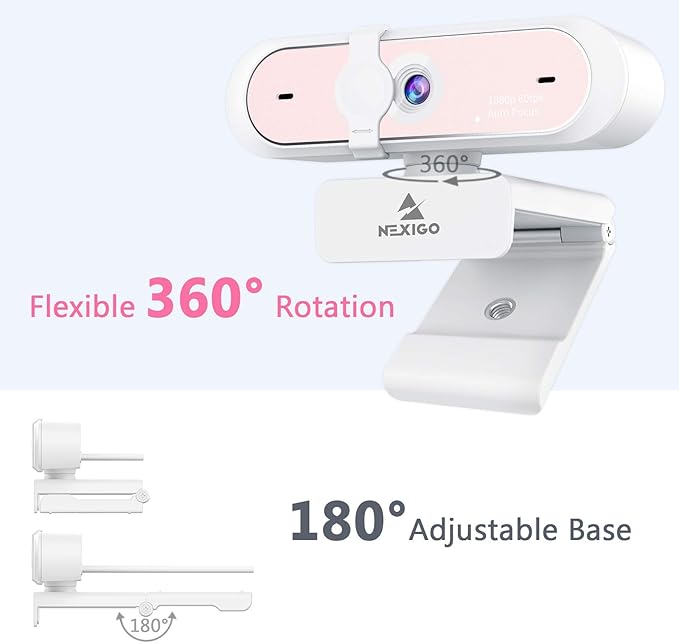 NexiGo N660P 1080P 60FPS Webcam with Software Control Dual Microphone &amp Cover Autofocus HD USB Computer Web Camera for OBS/Zoom/Skype/FaceTime/Teams/Twitch Pink