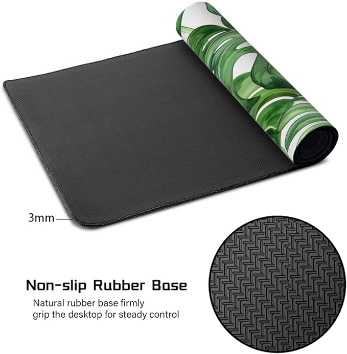Summer Palm Green Leaf Large Mouse Pad Gaming Mousepad Desk Mat for Desktop Computer Keyboard Waterproof Mouse Mat Desk Pad with Non-Slip Base for Game School Office Home 35.4 x 15.7