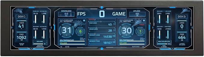 VSDISPLAY 9.16 Inch PC Case LCD Screen with Theme Editor 1920x462 IPS Stretched Bar Display for Monitoring Computer Temp RAM CPU GPU DataBlack