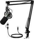 MAONO XLR/USB Dynamic Microphone Kit RGB Podcast Mic with Software Mute Gain Knob Volume Control Boom Arm for Streaming Gaming Voice-Over Recording-PD200XS Black