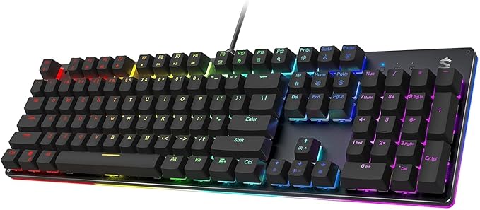 Black Shark RGB Mechanical Gaming Keyboard LED Backlit Wired Keyboard with Red Switches Fully Programmable Anti-Ghosting 104 Keys for Desktop PC Sixgill K2
