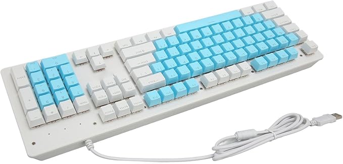 Computer Keyboard Gaming Keyboard Wired USB Connection 104 Keys for Office (Red Switch(Blue White Keycaps))