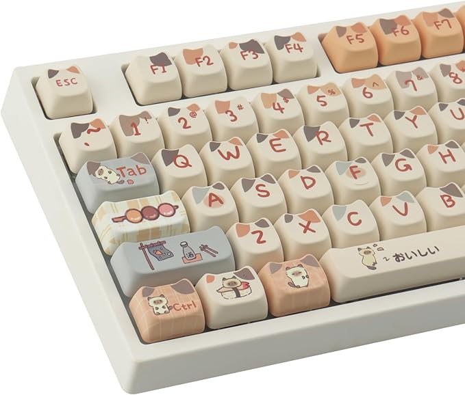 PBT Keycaps 144 Keys Cute Keycaps Dye-Sublimation Sushi Cat Keycap Mao Profile Custom Keycap for Cherry Gateron MX Swithes Mechanical Keyboards