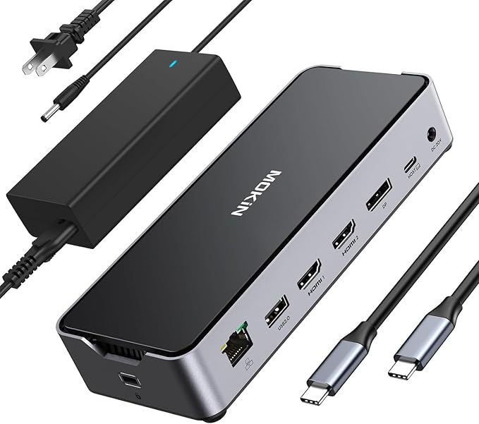 USB C Docking Station 3 Monitors Laptop USB C Dock Dual Monitor with 2 HDMI DisplayPort 4K144HzUSB A 2.0/3.0USBC 3.1 10Gbps&amp30W OutputEthernetmicroSD&ampSDAudio&ampMic150W DC Power for Del
