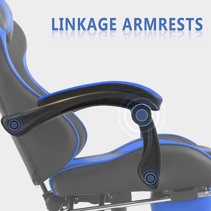 Racing Style PC Computer ChairComputer Gaming Chair E-Sports ChairErgonomic Office Chair with Height AdjustmentRetractable FootrestHeadrest and Massage Lumbar Support(Navy Blue)