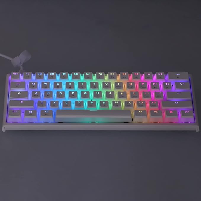 Mini Mechanical Gaming Keyboard Backlight Ergonomic Game Keyboard with Long Type C USB Cable Easy to Carry for PC/  Typist Travel(white2)