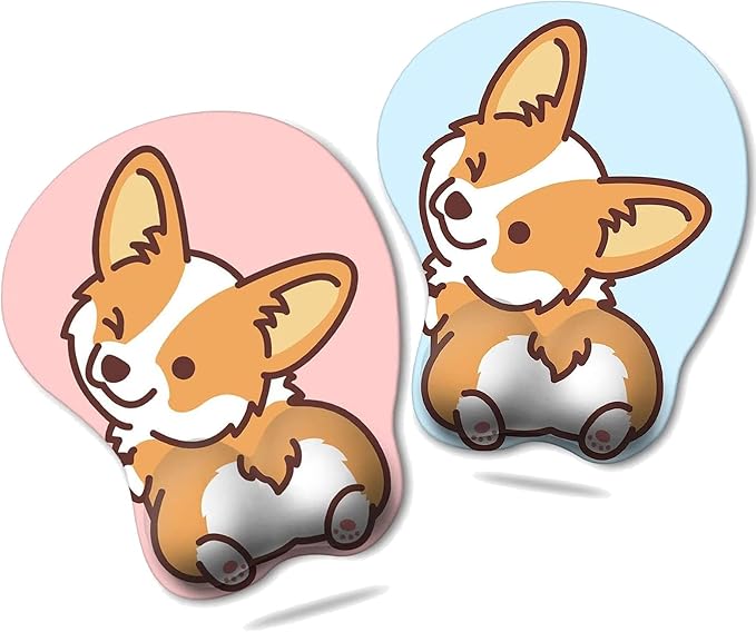 HAOCOO Ergonomic Mouse Pad with Wrist SupportNon-Slip Backing Corgi Anime Cute Gel Mouse Pad Wrist Rest Easy-Typing and Pain Relief for Gaming Office Computer Laptop(Pink Blue Cute Corgi)