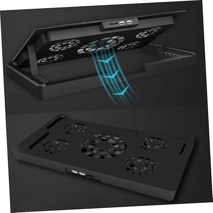 Kisangel USB Laptop Cooling Stand 5 Fans Cooler Multi-Angle Adjustable Laptop Cooler Base with Anti-Skid Heatsink for Gaming and Office Use Black