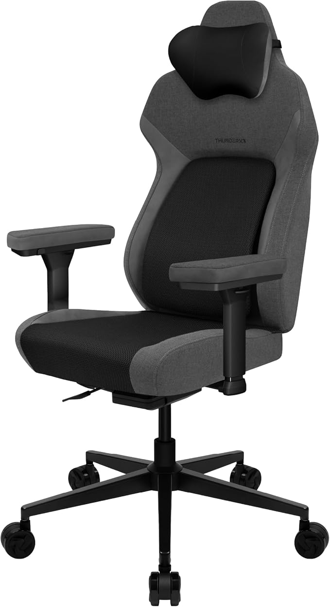 ThunderX3 CORE Smart MESH Gaming Chair Black &amp Dark Grey – Ergonomic Office Chair Automatic Lumbar Support Synchronised Mechanism 3D Armrests Fabric Cover for Users up to 125kg 155-190cm