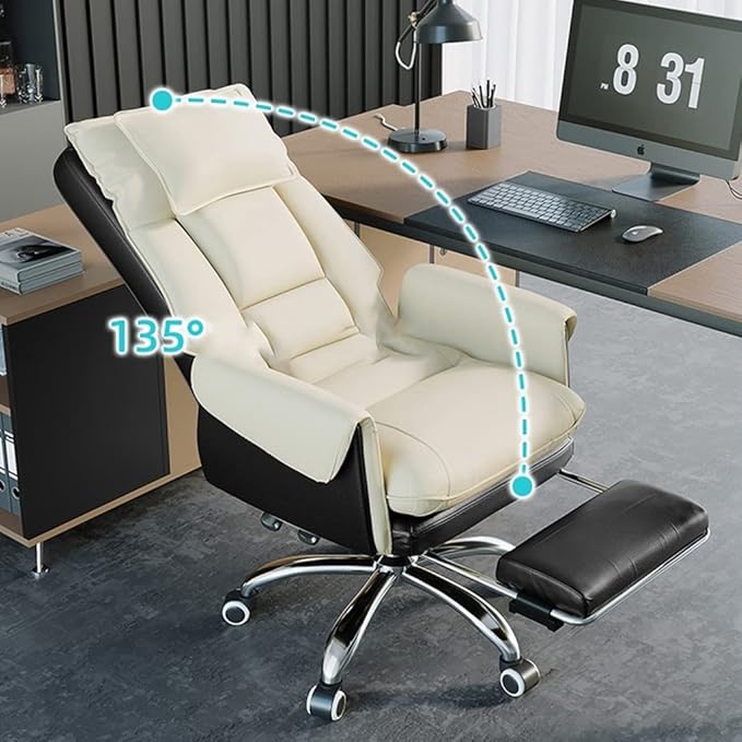 POKENE Computer Chair with MassageGaming Chairs with 7-Point VibrationComputer Chair High Back Chairs with WheelsHome Office Chair for Bedroom with Wheels (Color : Beige B)