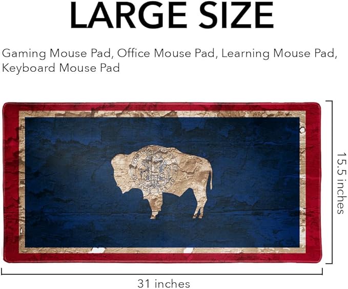 Rustic Distressed Wyoming State Flag Large Gaming Mouse Pad Desk Mat with Stitched Edges Non-Slip Base