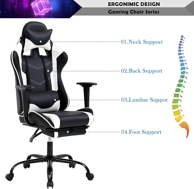 Gaming Chair for Adults with Footrest Racing Chair PC Chair Silla Gamer Chair Racing Gaming Chair Cheap Recliner Game Chair with Headrest Lumbar Support Adjustable Armrest for Kids 8-12