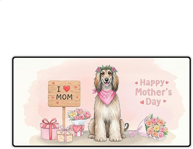 Happy Mother's Day Afghan Hound Love Dog Mom Heart Flower Desk Mat Full Keyboard Mouse Pad Dog Lover Large Mousepad 12004