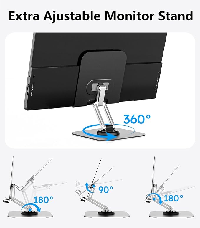 Portable Monitor 15.6 FHD 1080P Portable Screen for Laptop with Adjustable Stand USB-C HDMI Second External Monitor Travel Screen Extender for Laptop Mac Phone PS4/5 Xbox Switch - Black