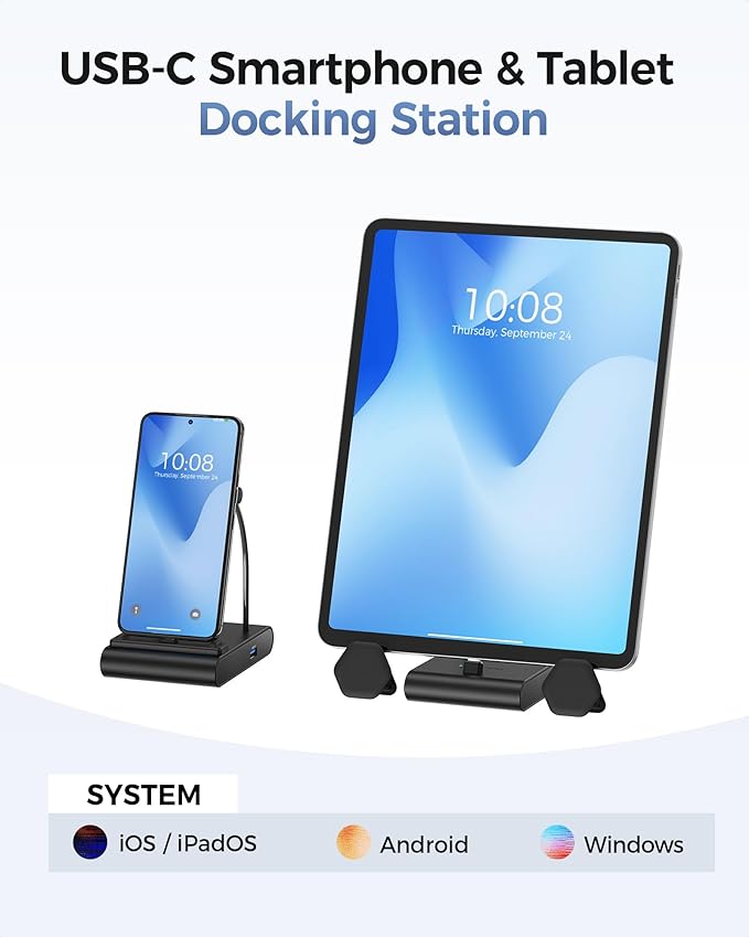 Cable Matters 5-in-1 iPhone 16/15 USB C Hub HDMI 4K@60Hz iPad Docking Station with Gigabit Ethernet USB-A 3.2 Port 100W PD USBC Hub Stand for iPhone 16/15 Pro Max iPad Pro Galaxy S23 Ultra