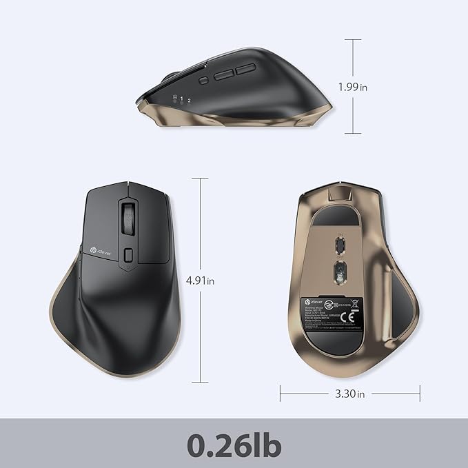 iClever Wireless Mouse with Bluetooth or USB Receiver 5 Adjustable 2400DPI Rechargeable Computer Mice Wireless Mouse for Laptop iPad MacBook Tablet PC
