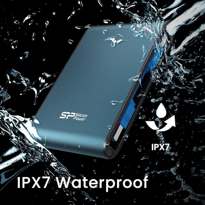 Silicon Power 1TB Rugged Portable External Hard Drive Armor A80 Waterproof USB 3.0 for PC Mac Xbox and PS4 Blue