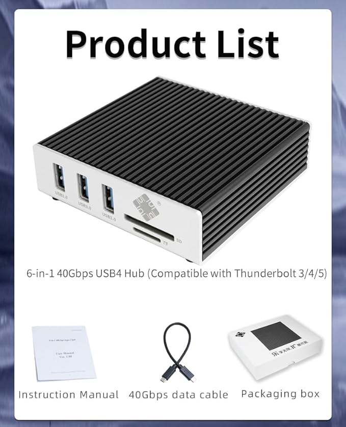 USB4.0 40Gbps 6-in-1 10G Ethernet 1x RJ45 10G Ethernet Port 3X USB-A 1x TF 1x SD Card Reader