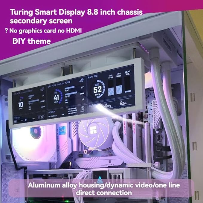 Turing 8.8 IPS Type-C Secondary Display Monitor for Real-Time CPU GPU RAM Data with Smart Display Case Black