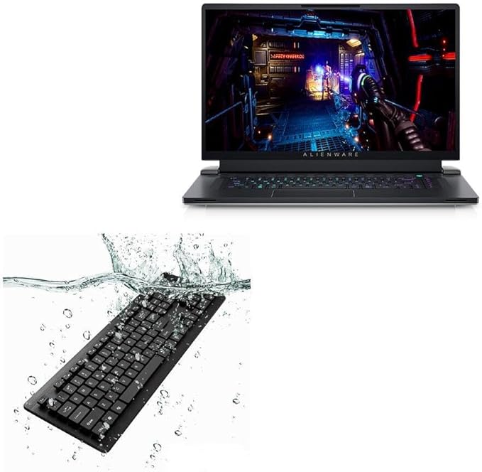 BoxWave Keyboard Compatible with Dell Alienware x17 R2 - AquaProof USB Keyboard Washable Waterproof Water Resistant - Jet Black
