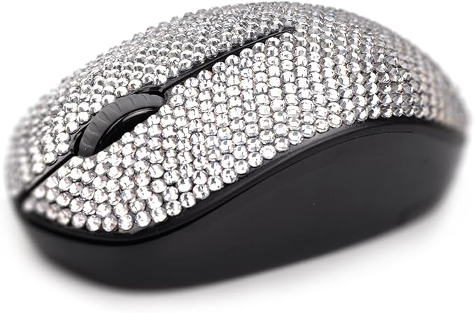Bling Dazzling 2.4GHz Wireless Silent Mouse Covered with Rhinestone Crystal Crystallized Mouse with USB Receiver Compatible with Notebook PC Laptop Computer MacBookGreat Gift (White)