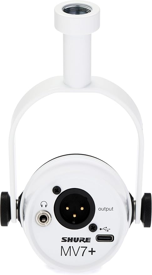 Shure MV7+ Hybrid Podcast Microphone with Mic Stand - White