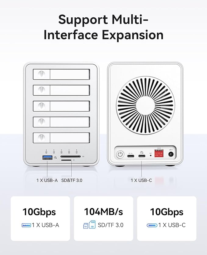 ORICO All-Flash 2.5-inch USB-C Docking Station with 5 Gbps Data Transfer Speed Compatible with 2.5'' SSD Featuring 10 Gbps Hub Expansion and Support for Up to 40 TB Storage Capacity – 8858RC3