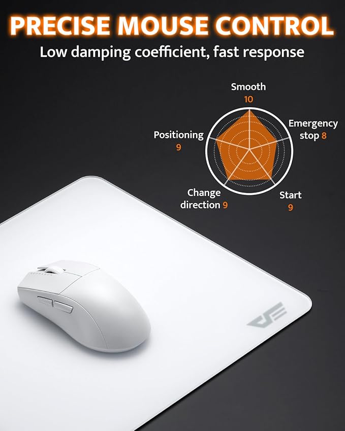 darkFlash Glass Mouse Pad 11.8×10.2 Inch Ultra-Smooth Tempered Surface Precision Tracking Anti-Slip Rubber Base Durable Etched Finish Ideal for Gaming &amp Work (White)