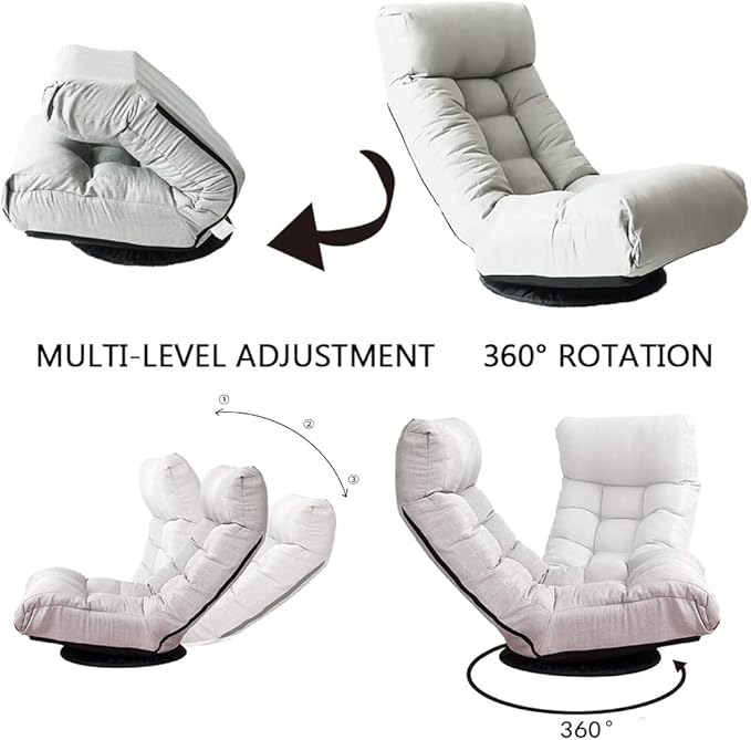 Lazy Sofa with Footstool Swivel Tatami Reclining Chair Comfortable Gaming Chair with Adjustable Headrest Backrest Floor Chair for Gaming Reading and Relaxing
