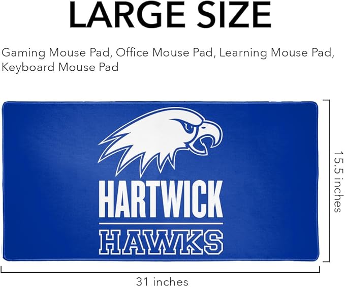 Hartwick College Hawks Primary Logo Large Gaming Mouse Pad Desk Mat with Stitched Edges Non-Slip Base for Gamer Home and Office 31.5 x 15.7