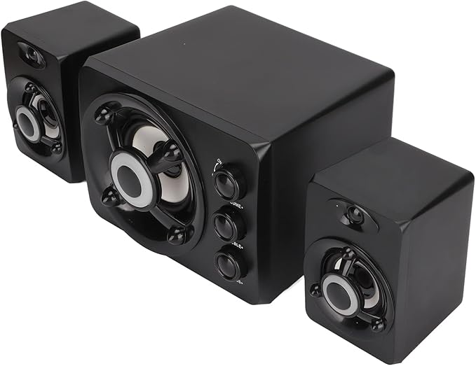 Wired Subwoofer Speakers Plug Play 2.1 USB Powered Stereo Multimedia Speaker with RGB LED Light for PC Laptop 3 Volume Control Knobs (New Version of Black)