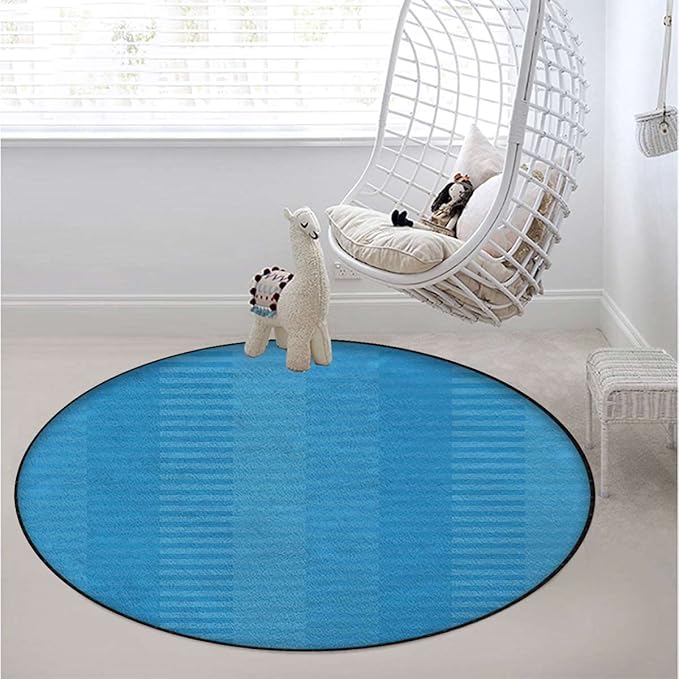 Abstract Gaming Chair Mat for Hardwood Floor Anti-Slip Floor Protector Game Controller Rubber Gaming Computer Chair Mat Stripes PatternTurquoise Blue Diameter 43.3 in