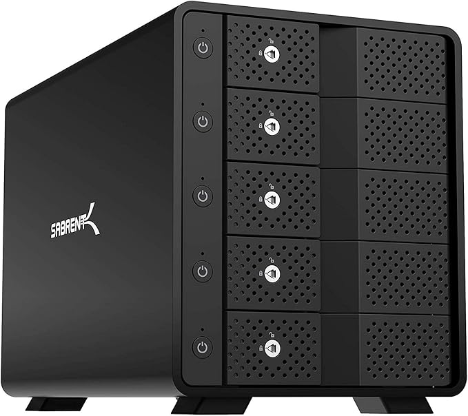 SABRENT 5-Bay USB 3.2 Gen 2 SATA Docking Station for 3.5” HDD/SSD 10Gbps USB-C DAS Tray-Less Hot-Swap Aluminum Enclosure with 120mm Cooling Fan Individual Power Switches No RAID (DS-SC5B)