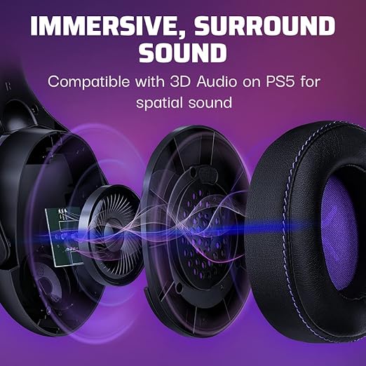 Victrix Gambit Black Wireless and Wired Gaming Headset with Mic - Playstation PS4 PS5 - Esports-Ready Pro Audio Noise Cancelling Microphone Ultra-Comfort Over The Ear Headphones
