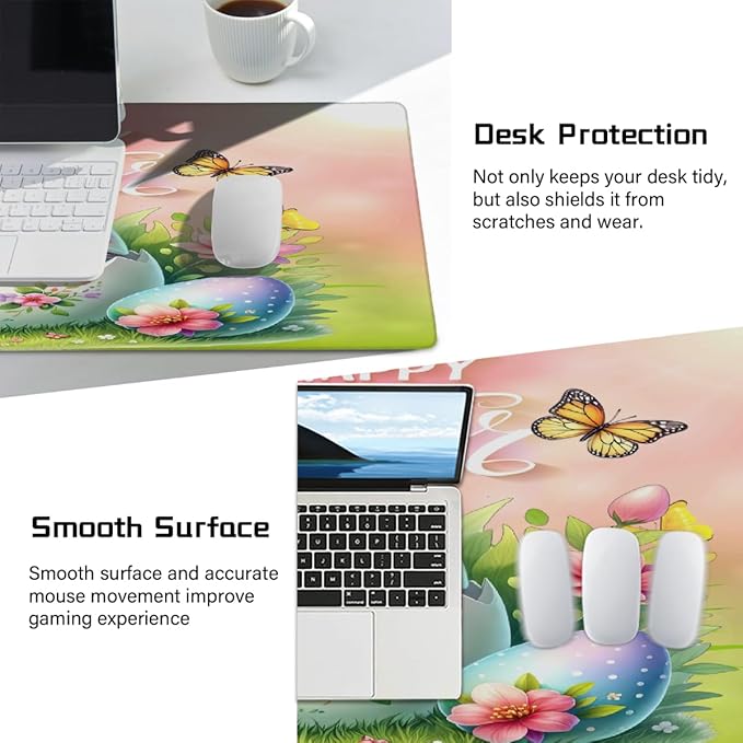 Large Easter Mouse Mat Computer Mousepad with Non-Slip Rubber Base Waterproof Mouse Pad Desktop Keyboard Pad for GamerHome School Laptop Office Accessories16x35.5inA (24)