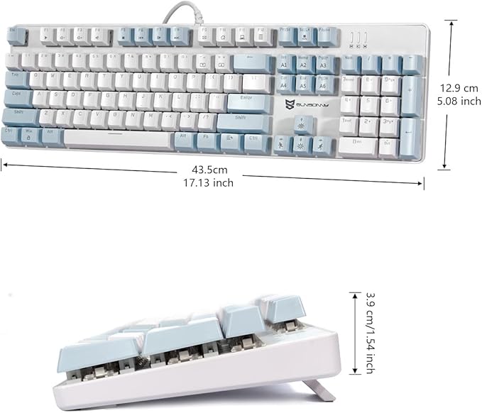 Qisan 104 Mechanical Keyboard for Gaming | Large Size USB White Backlit Gaming Keyboard Wired | US Layout Brown Switches Hot Swappable Mechanical Clicky Keyboards Compatible with PC &amp Laptop