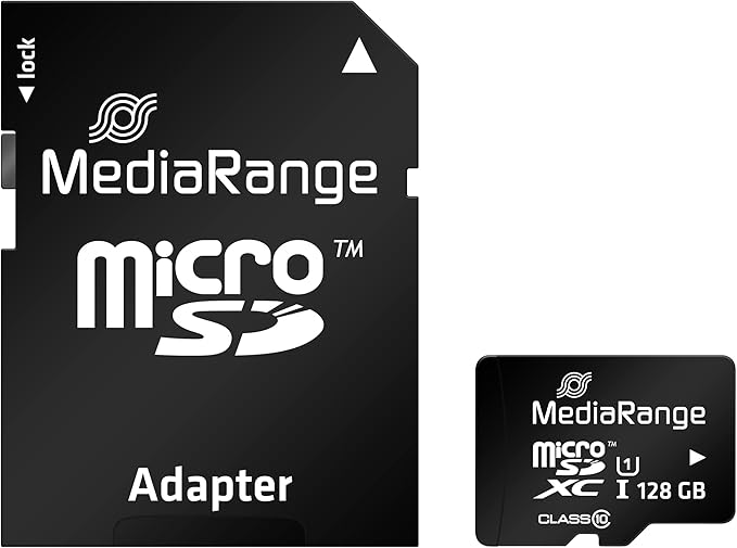 MediaRange Micro SDXC Memory Card with SD Adapter 128GB - Speed Class 10 Read Speed up to 80 MB/s External Data Storage for Mobile Devices Such as Digital Cameras or Smartphones