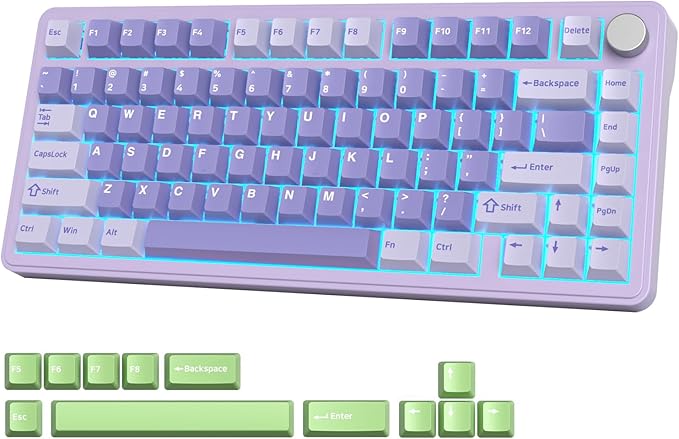 Fogruaden M75 Wireless Creamy 75% Mechanical Gaming Keyboard RGB Hot Swappable Custom Purple Gasket Pre-lubed Linear White Switches Bluetooth/2.4GHz/USB-C Five-Layer Pad&ampKnob