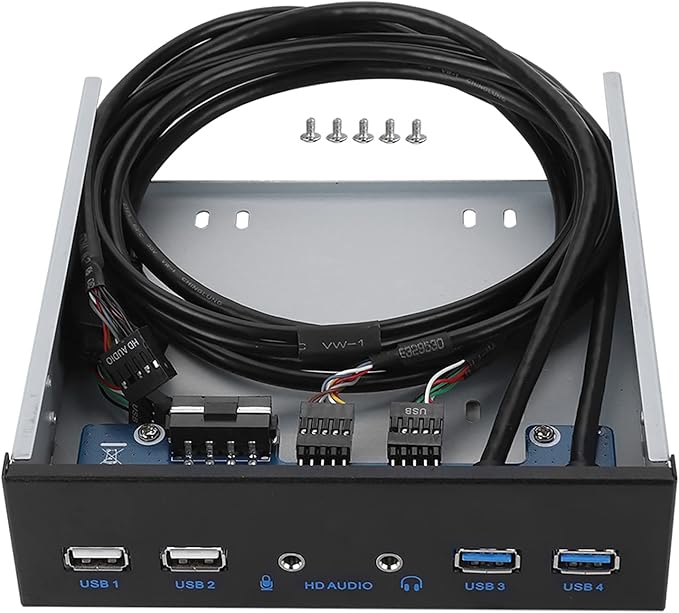 DAUERHAFT USB 3.0 Front Panel Cable for Floppy Bay 5 Gbps 19Pin 2 Port Hub Adapter with HD Audio 3.5mm Earphone Microphone Jack