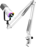 FIFINE Gaming XLR/USB Microphone Kit Streaming Dynamic Mic Set for PC Computer Mic for Vocal Podcast Recording Voiceover with Headphones Jack Gain Knob Arm Stand-AmpliGame AM8T White
