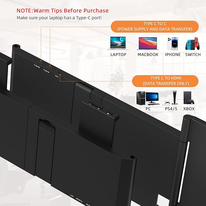 Laptop Screen Extender 14 FHD IPS 1080P Portable Monitor for Laptop Mini HDMI/Type-C PC Display Extender Fits 14-16.5 LaptopsPlug &amp Play for Windows/Mac/Android/Switch/PS5