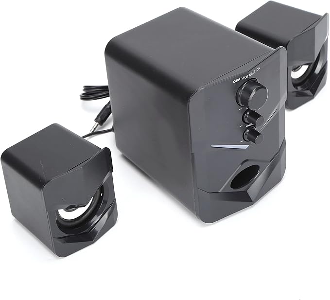 Multimedia Desktop Wired Subwoofer Speaker for Home Computer - Wide Compatibility Bass Enjoyment 2.1 Stereo Knob Adjustment