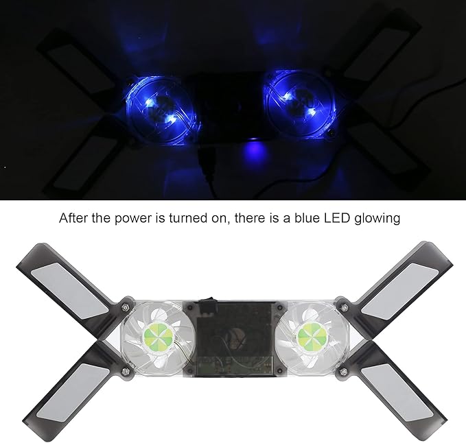 DR - 2009A Laptop Cooler Pad Foldable Cooling Stand with Dual Light - Emitting Fans Ultra - Thin Speaker for Notebook Portable ABS Cooling Fan for All Laptops Blue LED Glow Des