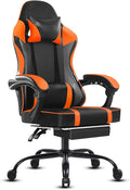 Video Game Chairs for Adults PU Leather Gaming Chair with Footrest 360°Swivel Adjustable Lumbar Pillow Gamer Chair Comfortable Computer Chair for Heavy People Orange