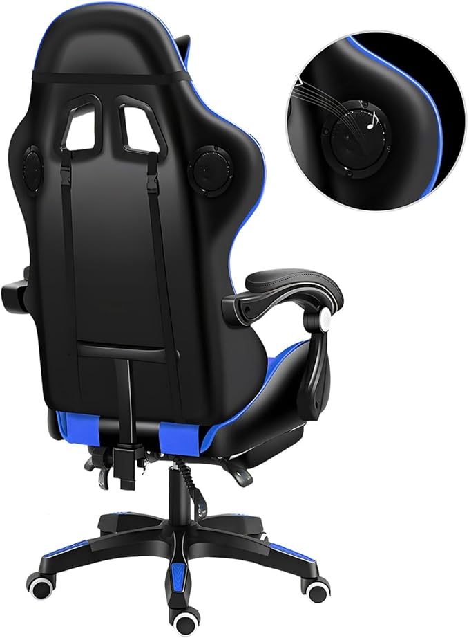 Gaming Chair with Bluetooth Speakers Lights &amp Massage Ergonomic High-Back Office Chair with Retractable Footrest 360° Swivel Adjustable Faux Leather Computer Chair for Home &amp Office
